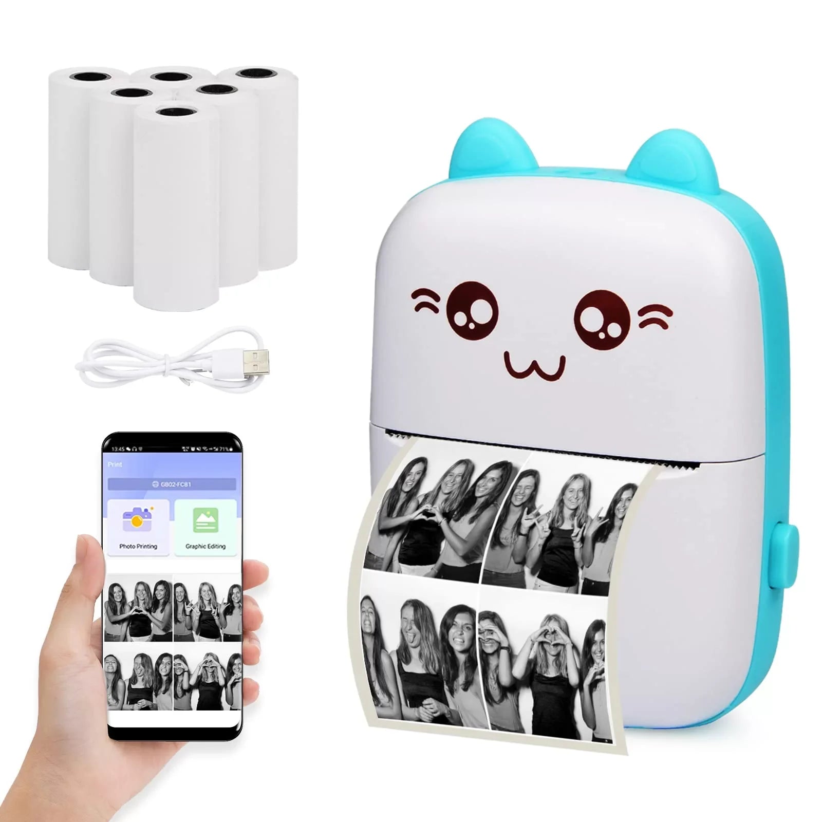 Mini Impresora Portátil Bluetooth Gato + 10 rollos GRATIS